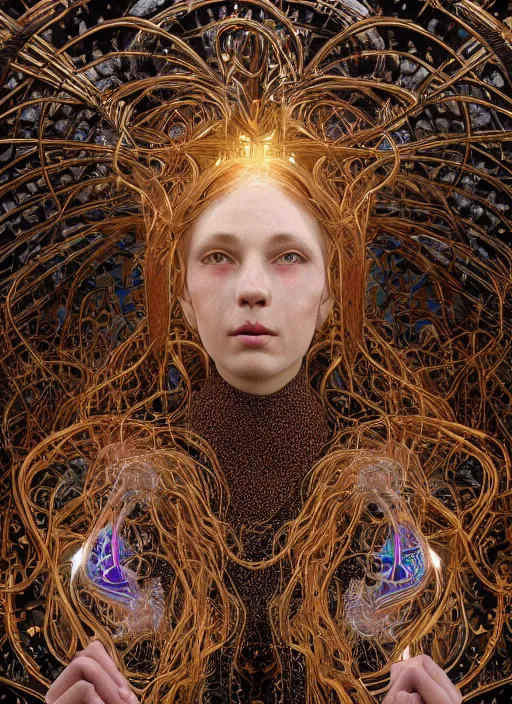 Prompt: highly detailed surreal vfx avante garde portrait of a 3 d light temple, polyphonic bio - communications, arcane ritual, entangled vibrating, electricity, ultra detailed, ornate, hyperrealistic, octane render, chiaroscuro, inspired by james jean & android jones & william morris & johannen voss & alphonse mucha, unreal engine