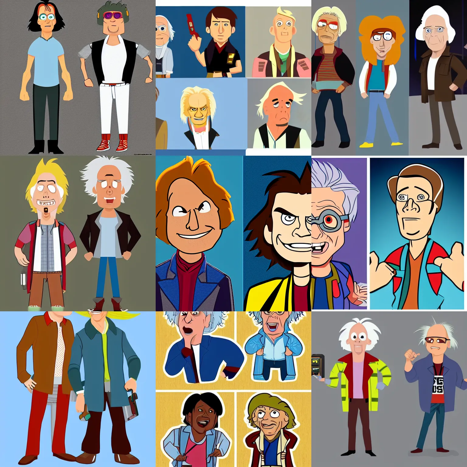 Prompt: marty mcfly and doc brown as stylized animated characters
