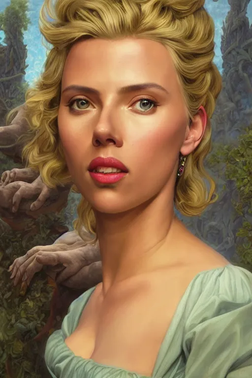 Image similar to A fantasy comic book style portrait painting of Scarlett Johansson, Margot Robbie, as an Atlantean Reptilian Warrior, Mystical Valkyrie, François Boucher, Oil Painting, unreal 5, DAZ, hyperrealistic, octane render, Regal, Refined, Detailed Digital Art, RPG portrait, William-Adolphe Bouguereau, Michael Cheval, Walt Disney (1937), Steampunk, dynamic lighting, Highly Detailed, Cinematic Lighting, Unreal Engine, 8k, HD