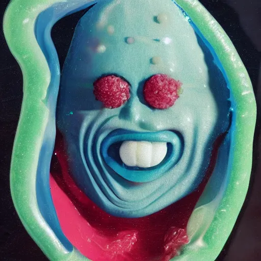 Image similar to a gelatinous jello person, portrait