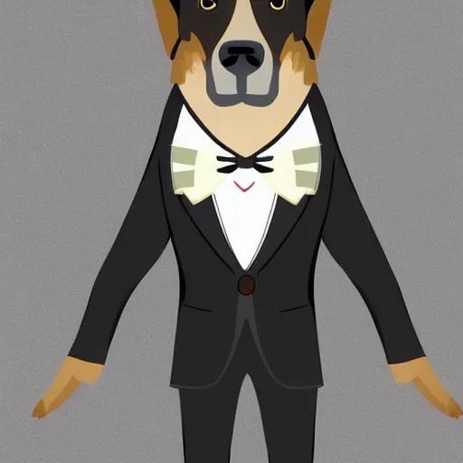 Prompt: anthropomorphic furry german Shepherd wearing a tuxedo, Digital Art