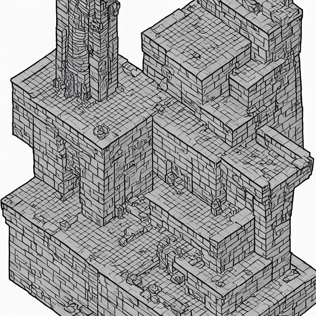 Image similar to wizard's tower, isometric lineart, individual tile png