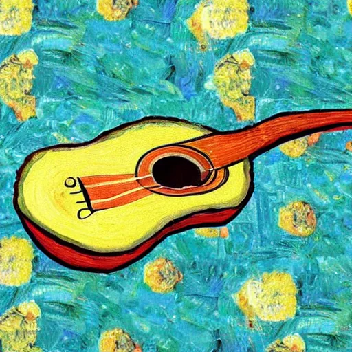 Image similar to avocado ukulele painted by van gogh