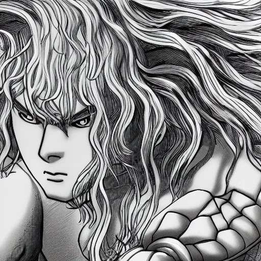 Image similar to manga panel of griffith in the style of kentaro miura, 8 k, 4 k, masterpiece, trending on artstation