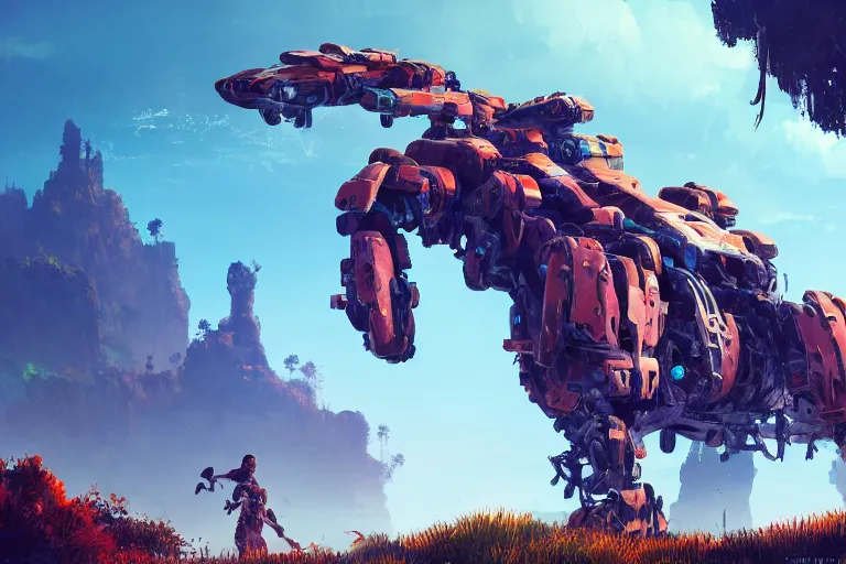 Image similar to tideripper machine mecanical creature robot of horizon forbidden west horizon zero dawn bioluminiscence global illumination ray tracing hdr fanart arstation by ian pesty and alena aenami artworks in 4 k