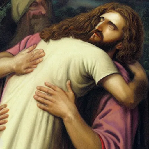 Image similar to jesus hugs a devotee