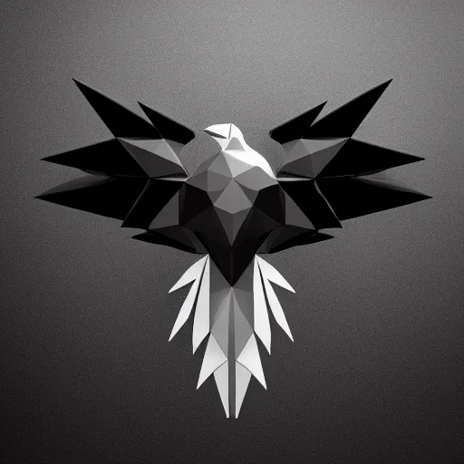 Image similar to 2 dimensional, vector, low poly, crystal eagle icon, black background, cgsociety, artstation, octane render