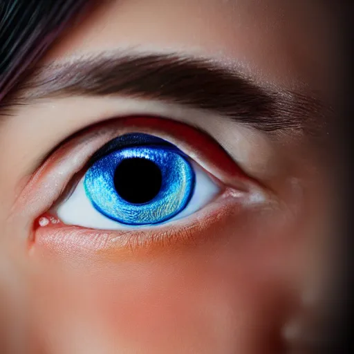 Image similar to realistic portrait of a woman with 3d anime eyes