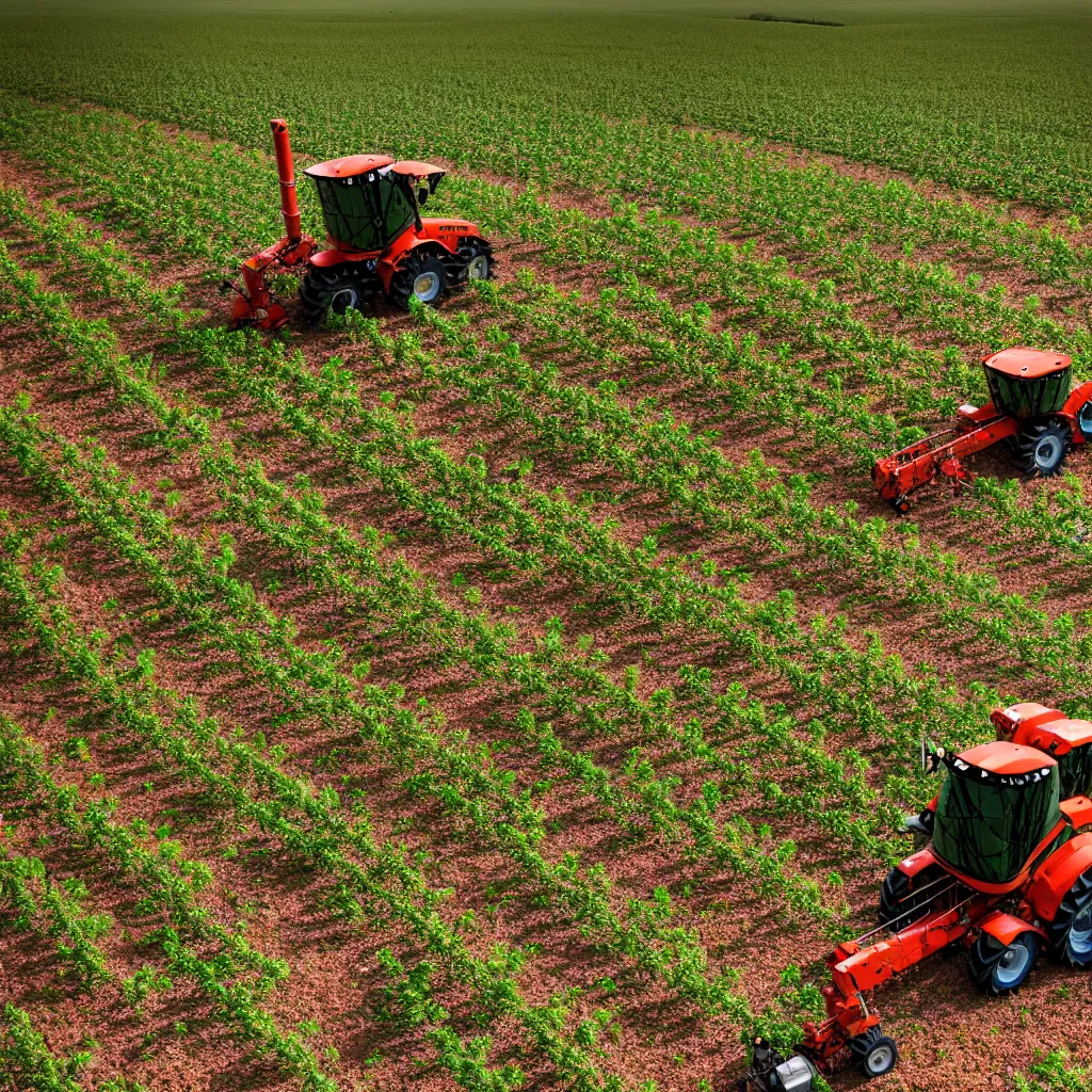 Image similar to robotic farming machinery maintaining a permaculture jungle in the desert, XF IQ4, 150MP, 50mm, F1.4, ISO 200, 1/160s, natural light