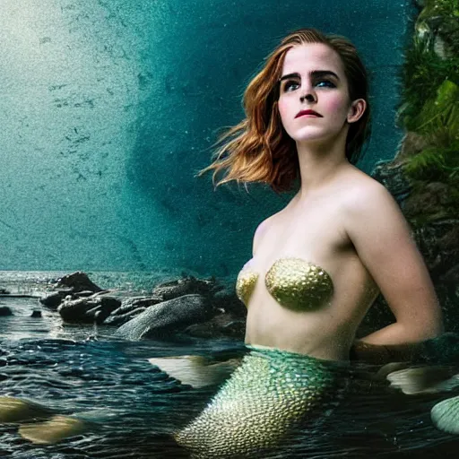 Image similar to a portrait of emma watson as a mermaid in a scenic environment by elsa bleda