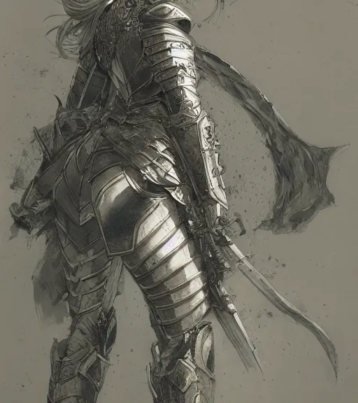 Image similar to anime woman in armor, pen and ink, intricate line drawings, by craig mullins, ruan jia, kentaro miura, greg rutkowski, loundraw