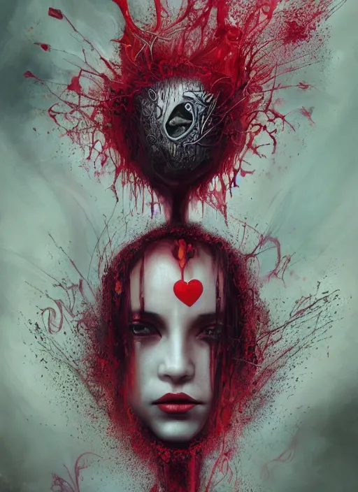 Prompt: queen of hearts, matrix, highly detailed, cinematic, 8 k, by megan duncanson, benjamin lacombe, adrian borda, stanley artgermm, tom bagshaw, craig mullins, carne griffiths, ayami kojima, beksinski, giger, trending on deviantart, hyper detailed, horror, full of colour