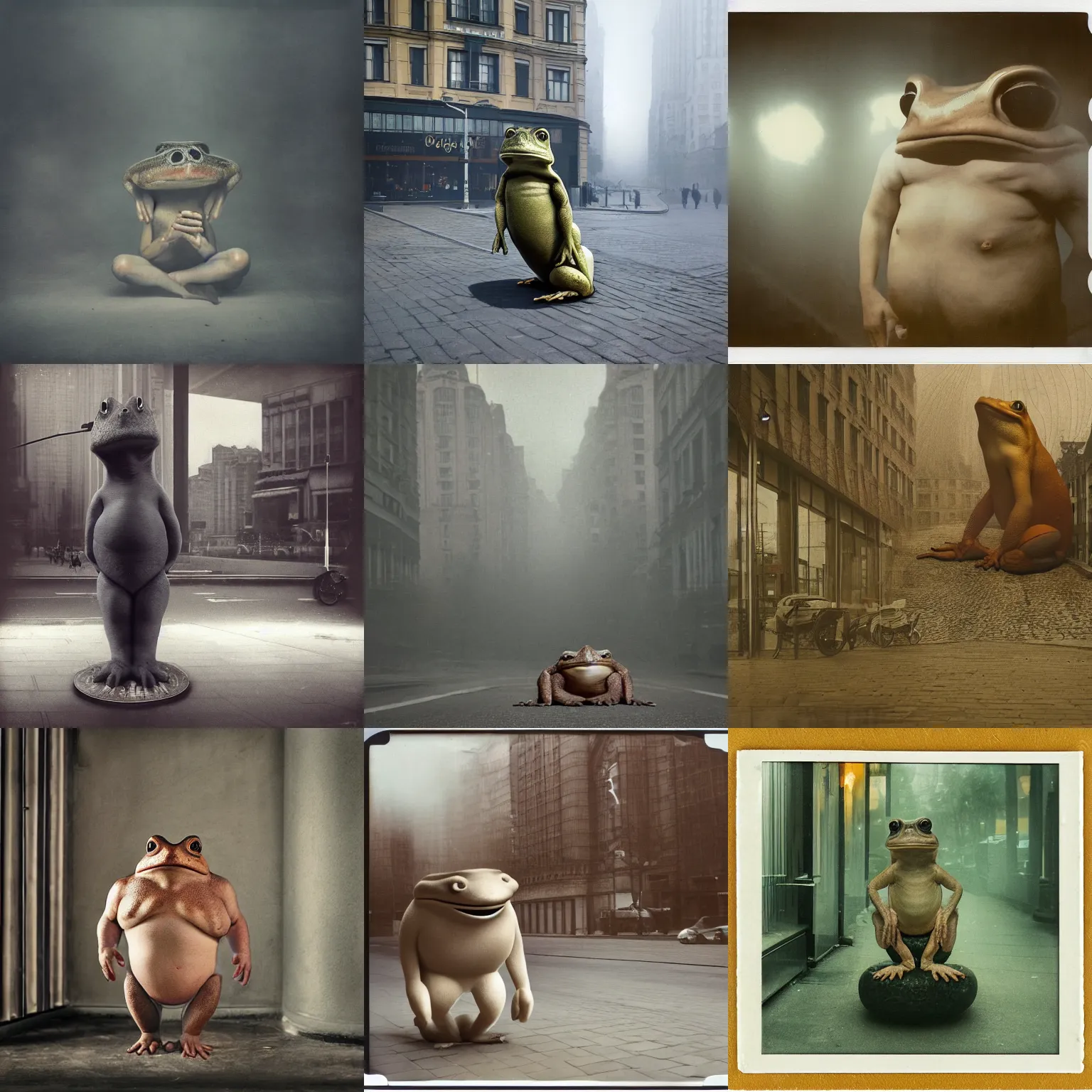 Prompt: natural realistic anthropomorphic muscular giant hypnotoad, in moscow centre, Polaroid photo, vintage , neutral dull colors, soft lights, foggy mist , by oleg oprisco , by thomas peschak, by discovery channel, by victor enrich , by gregory crewdson