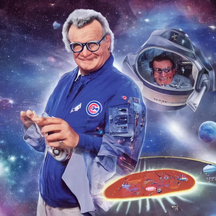 prompthunt: a sci - fi hologram of cubs announcer harry caray in