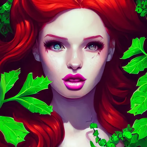 Image similar to portrait of Madelaine Petsch as Poison Ivy, art by lois van baarle and loish and ross tran and rossdraws and sam yang and samdoesarts and artgerm, middle shot, digital art, highly detailed, intricate, sharp focus, Trending on Artstation HQ, deviantart, unreal engine 5, 4K UHD image