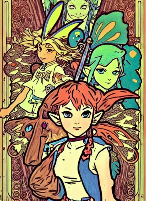 Image similar to great fairies, from the legend of zelda!! portrait illustration, pop art, splash painting, art by geof darrow, ashley wood, alphonse mucha, makoto shinkai