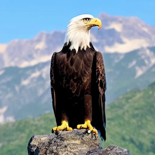 Prompt: photo of a giant bald eagle with mountain