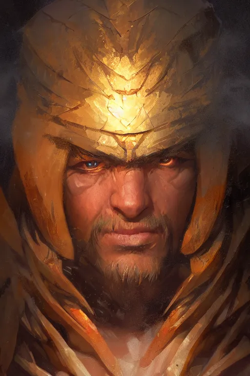 Image similar to dungeons and dragons warrior chief character closeup portrait, dramatic light, forest background, 2 0 0 mm focal length, painted by stanley lau, painted by greg rutkowski, painted by stanley artgerm, digital art, trending on artstation