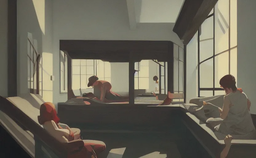 Prompt: the stream of consciousness by atey ghailan and escher and edward hopper, surreal