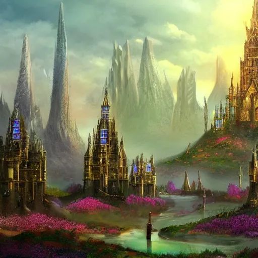 Prompt: fantasy cities, elven.