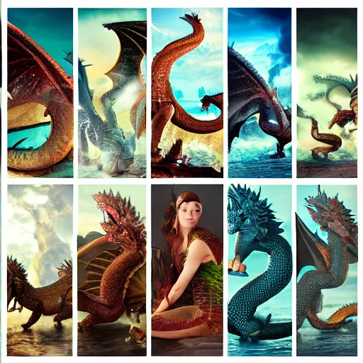 Prompt: realistic fantasy photography, the four dragons of the four elements, detailed and intricate