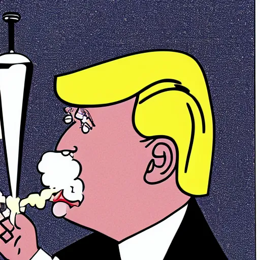 Image similar to close - up portrait of donald trump eating nuclear missiles, by chris ware