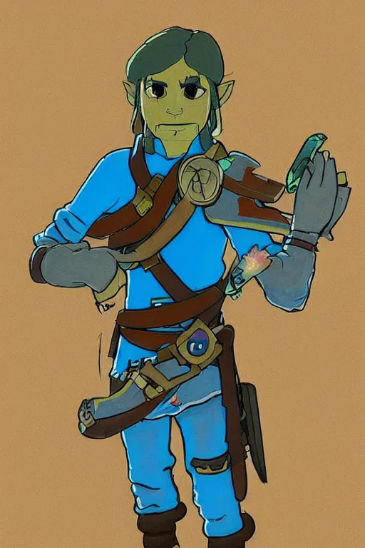 Image similar to an in game portrait of bender rodriguez from the legend of zelda breath of the wild, breath of the wild art style.