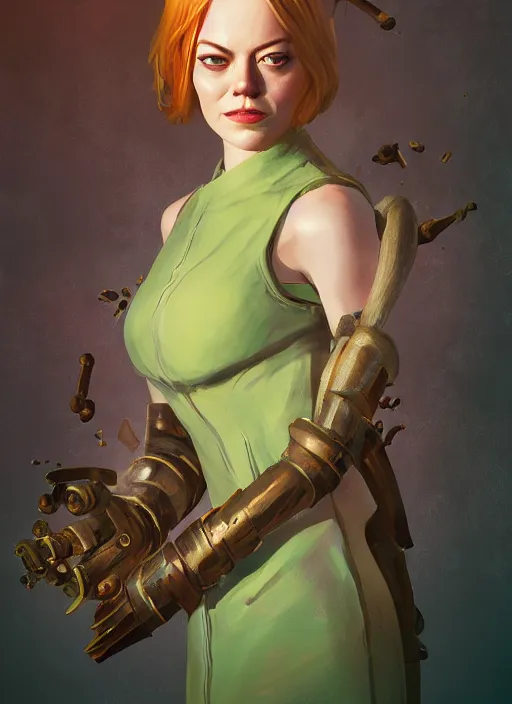 Image similar to portrait of emma stone as kale!! biohazard bioshock, au naturel, hyper detailed, digital art, trending in artstation, cinematic lighting, studio quality, smooth render, unreal engine 5 rendered, octane rendered, art style by klimt and nixeu and ian sprigger and wlop and krenz cushart