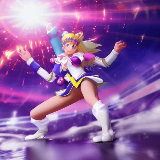 Image similar to super sailor moon vs absolute evil extreme details volumetric lighting epic dramatic realistic unreal engine render