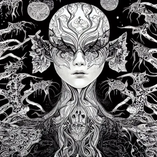 Image similar to life is so beautiful painted in alex grey and james jean style drawn by vania zouravliov and takato yamamoto, inspired by y - 3, intricate acrylic gouache painting, black and white, 3 d, high detail, sharp high detail, artstation