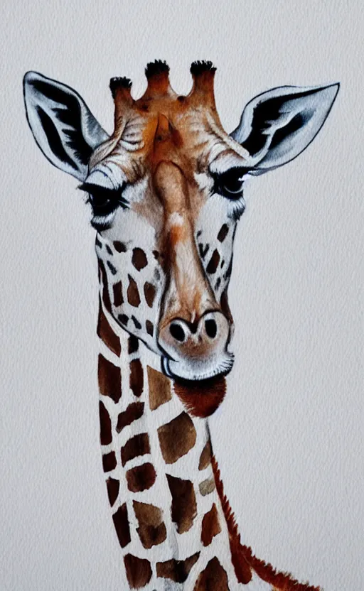 Prompt: minimalistic aquarell painting of a giraffe, white background