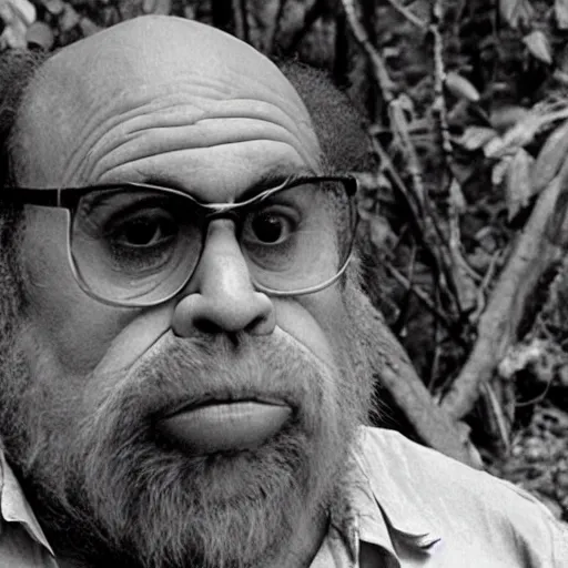 Prompt: photo of feral bigfoot cryptid danny devito in the woods