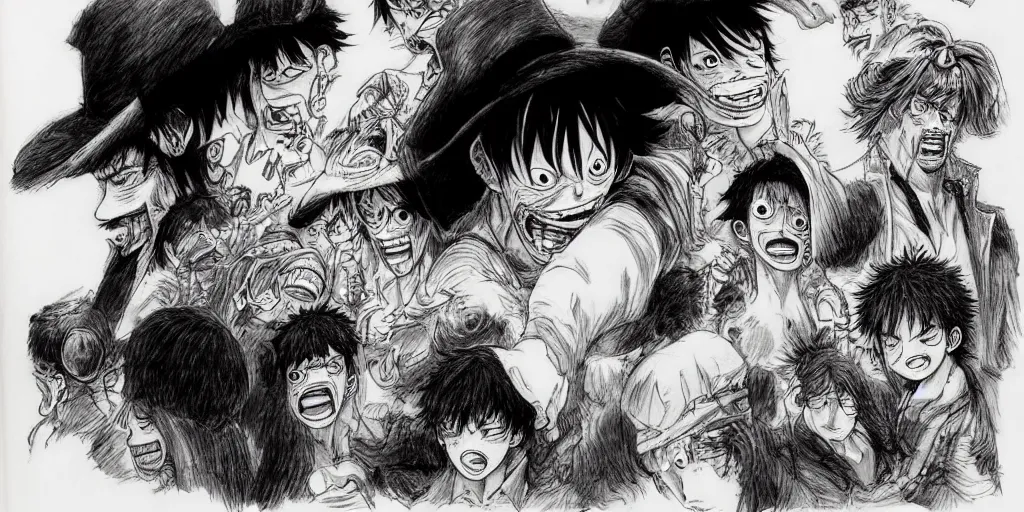 Image similar to [ luffy mustache ] ( by kim jung gi ) ( by kentaro miura )