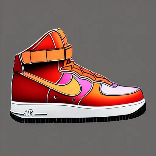 Image similar to retro futuristic colorful Nike Air Force 1 sneakers by syd mead