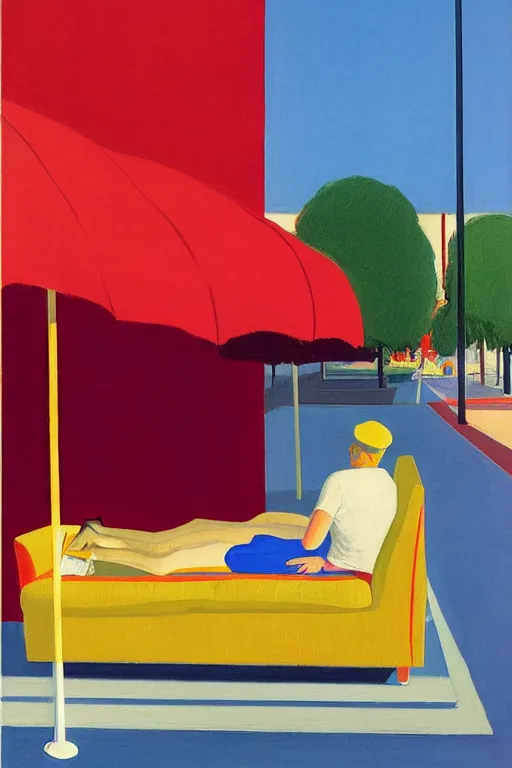 Image similar to Sunday Evening at the mall by David Hockney, Edward Hopper, 1958, exhibition catalog