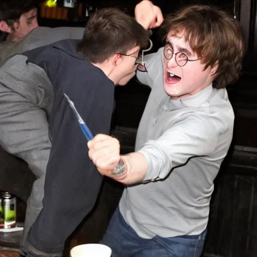 Prompt: harry potter glassing a man at the local pub -5