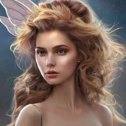 Image similar to most beautiful woman fairy wings on earth, intricate, highly detailed, digital painting, hyperrealistic, hyperdetailed, windy hair, artstation, concept art, smooth, sharp focus, illustration, unreal engine 5, 8 k, art by laura sava - h 7 0 0