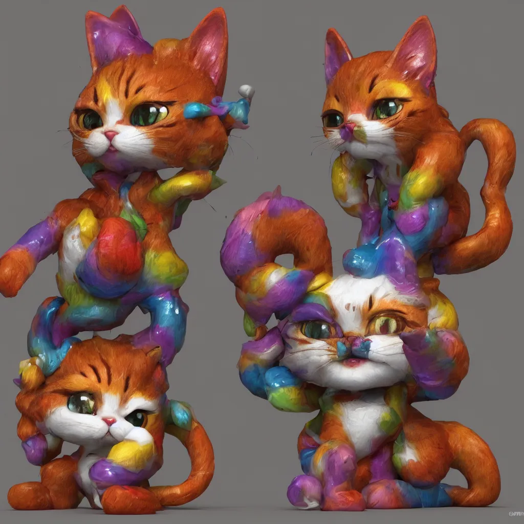 Prompt: chibi cat made from colorful latex - 8 k octane render