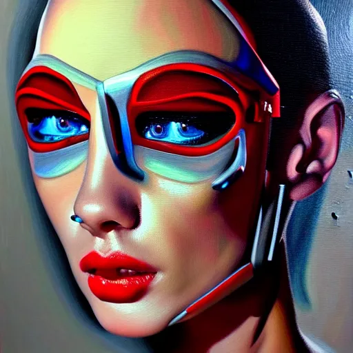 Image similar to cyborg fashion model, hyperrealism oil painting, matte