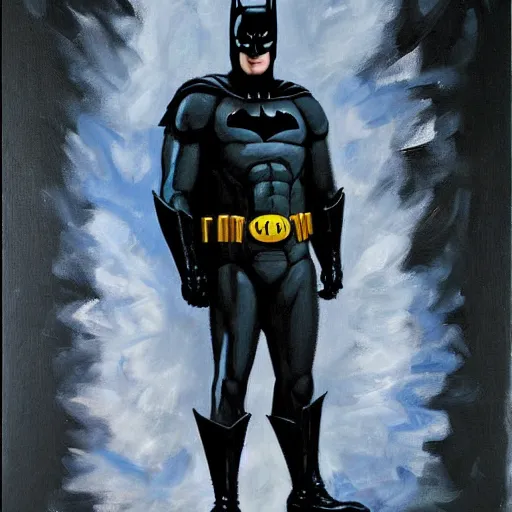 Image similar to Painting of a batman dark knight by Christopher Nolan oil painting