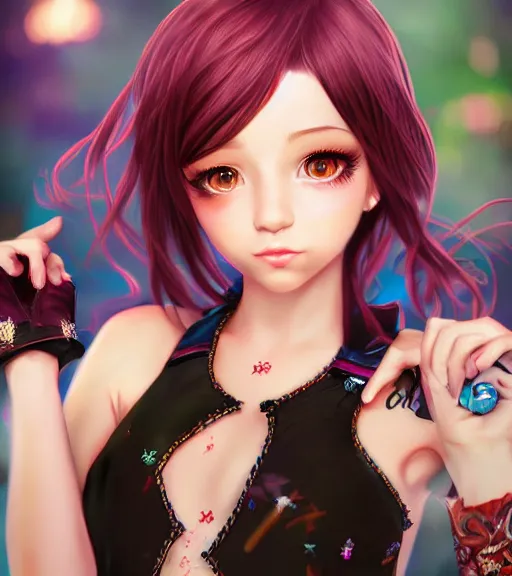 Prompt: fantasy idol realistic girl key visual official media trending on artstation skeb detailed hd 3d painting render painting daz deviantart poser square enix style