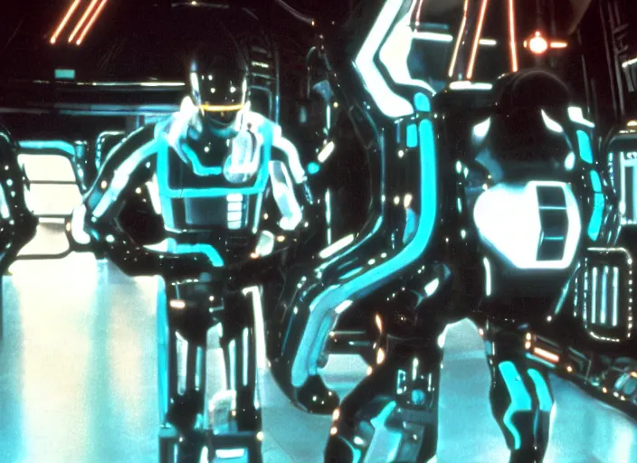 Prompt: scene from the 1982 science fiction film TRON