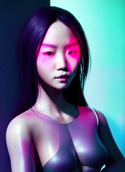 Prompt: photorealistic portrait of asian female humanoid, cyber neon lights, highly detailed, cyberpunk fashion, elegant, crispy quality, trending in artstation, trending in pinterest, glamor pose, no signature, no watermark, cinematic, art by pascal blanche