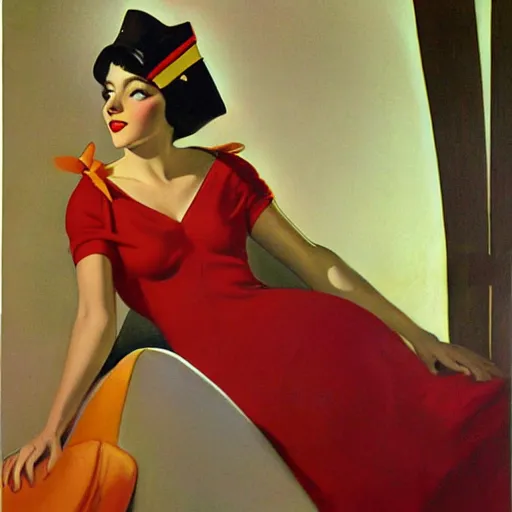 Image similar to pan am stewardess, painting by vargas, rolf armstrong