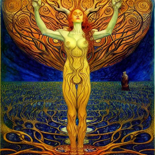 Image similar to tree of life by karol bak, jean delville, william blake, gustav klimt, and vincent van gogh, symbolist, visionary