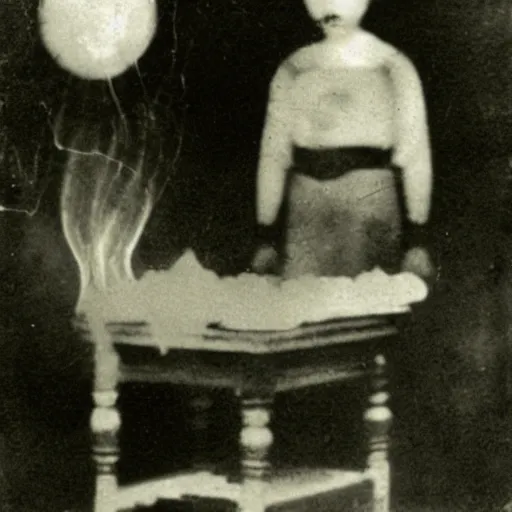 Image similar to creepy!!!!!!!!! 1920 photo taken during a séance showing a spirit medium manifesting ectoplasm