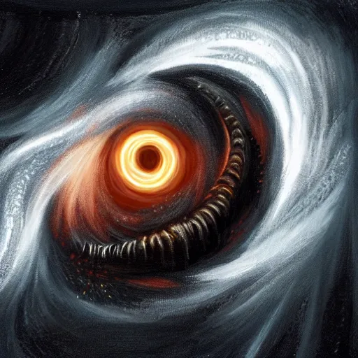 Prompt: photorealistic art of a lovecraftian horror reaching through a blackhole deep in the nether,