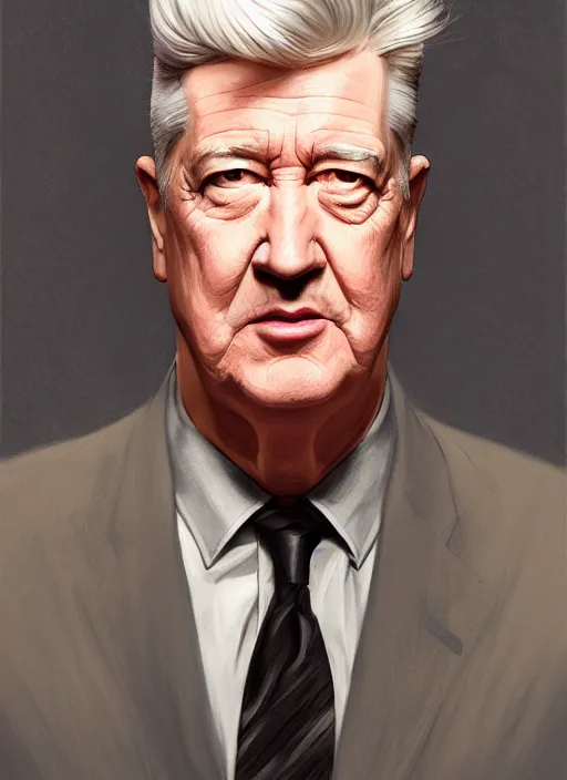 Image similar to portrait of david lynch, highly detailed, centered, solid color background, digital painting, artstation, concept art, smooth, sharp focus, illustration, artgerm, donato giancola, joseph christian leyendecker, les edwards, ed repka, wlop, artgerm