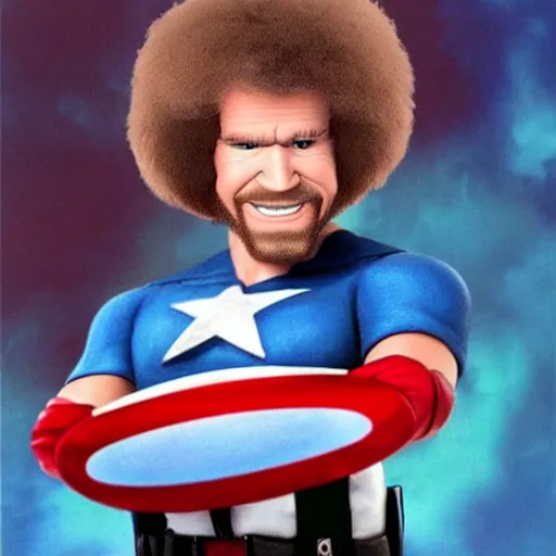 Image similar to Bob Ross as Captain America