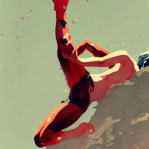 Image similar to a ultradetailed beautiful panting of a woman diving away from the viewer, by conrad roset, greg rutkowski and makoto shinkai, trending on artstation